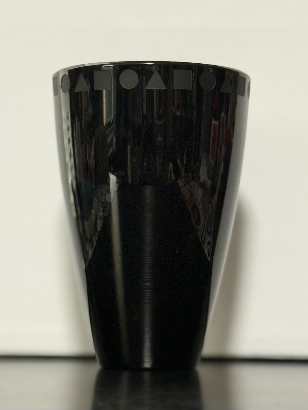 Vintage Black Crystal Vase by Ward Bennett for Sasaki w/Etched Geometric Band